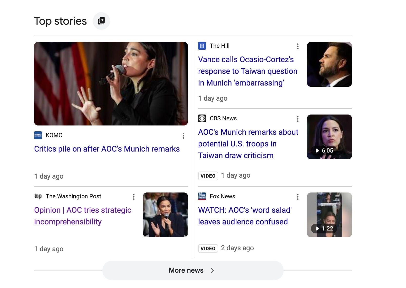 image of Google News showing coverage of AOC non scandal