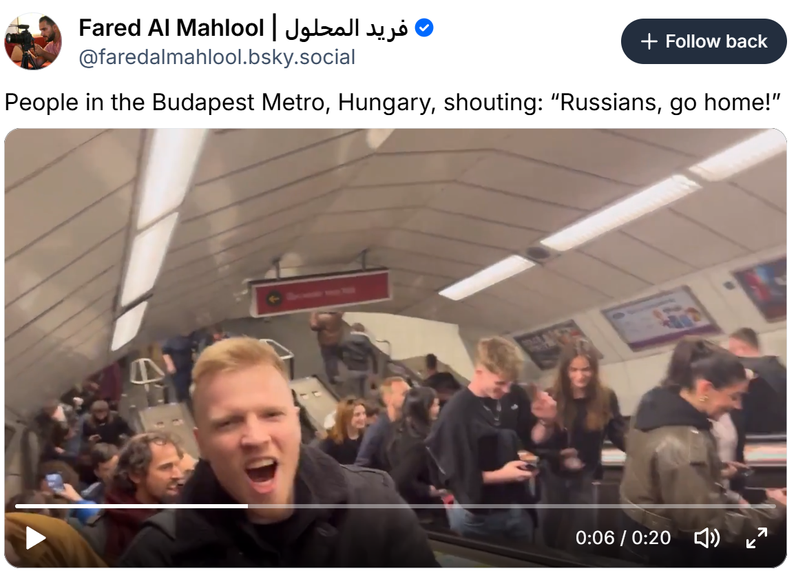 Hungarians on subway chanting "Russians go home!" after election